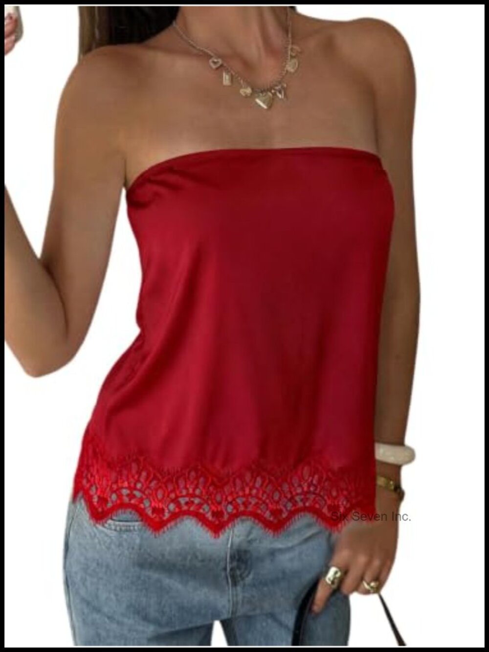 Satin Lace Trim Strapless Tube Top Sleeveless Tunic Summer Going Out